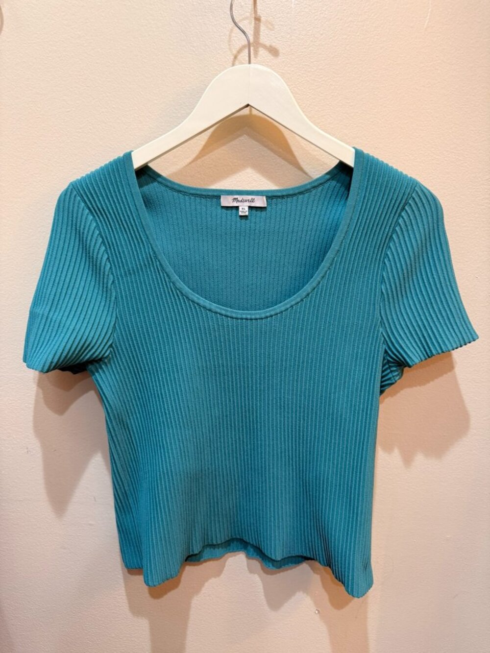 Madewell Teal Ribbed Scoop Neck Short Sleeve Top XL